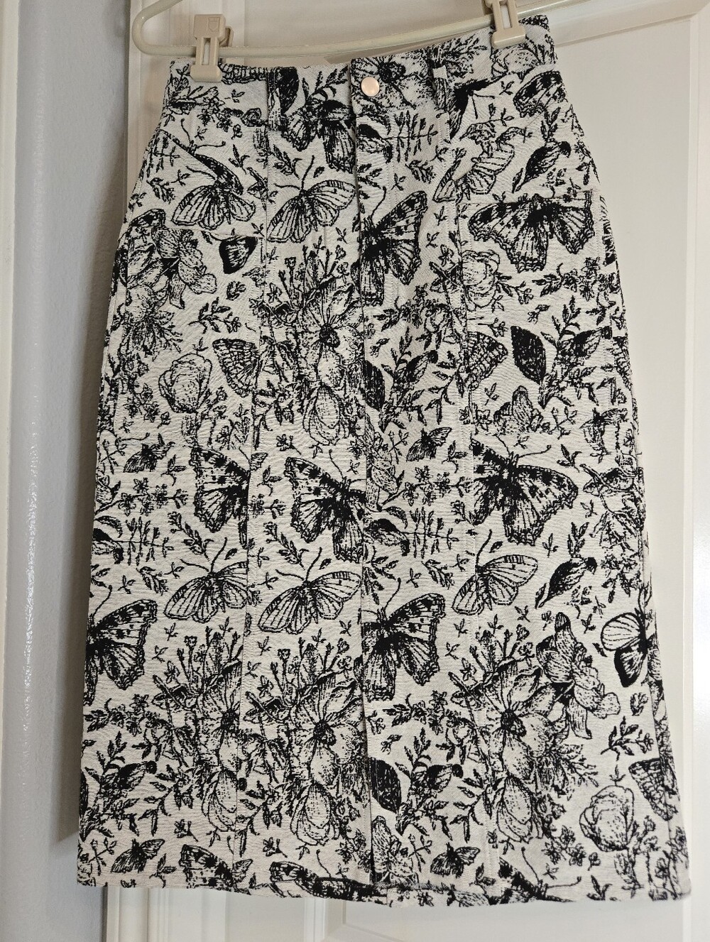Polagram Butterfly Midi Skirt Black & White Butterfly Print, Size Small